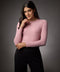 Long Sleeve Round Neck Rib Top- Salmon Pink