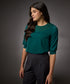 Neck Embroidered Half Sleeve Top-Green
