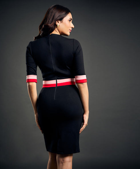 Waist Band Contrast Ponte bodycon dress