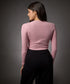 Long Sleeve Round Neck Rib Top- Salmon Pink