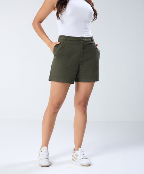 Khaki Pleated Short