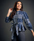 Blue And White Printed Peplum Top
