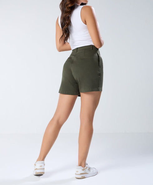 Khaki Pleated Short