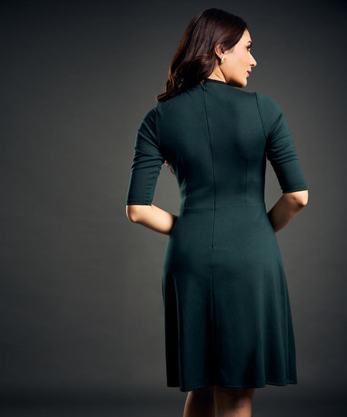 Neck Contrast A-line Ponte dress