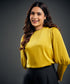 Cuff Detailed Yellow Satin Top