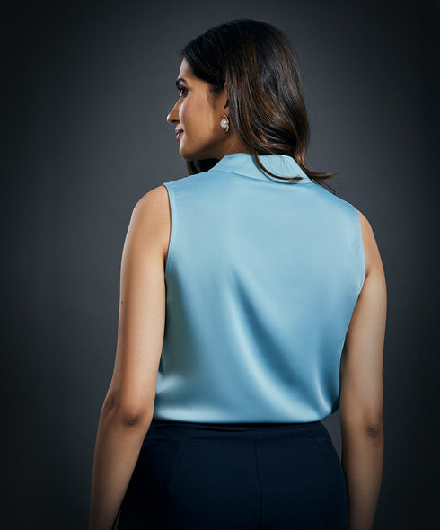 Sleeveless Satin Vneck Top