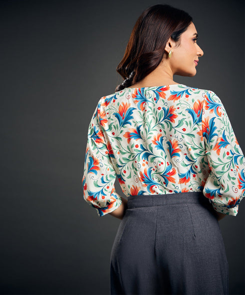 Vneck Printed Top With Buttons