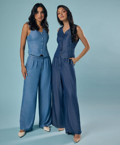 Flared Leg Washed Tencel Light Blue Pant