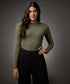 Long Sleeve Round Neck Rib Top- Khaki Green