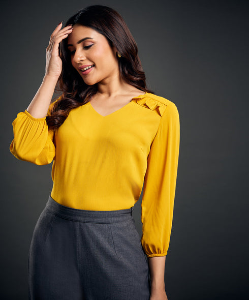 York Frilled Long Sleeve Yellow Top