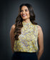 Sleeveless Printed Satin Top-Yellow Print