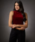 High Neck Sleeveless Velvet Top- Maroon