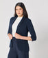 Curved Label Collared Classic Jacket- Navy Blue