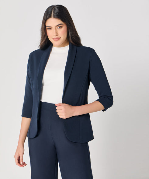 Curved Label Collared Classic Jacket- Navy Blue