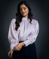 High Neck Long Sleeve Button Detailed Satin Top-Light Purple