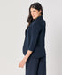Curved Label Collared Classic Jacket- Navy Blue
