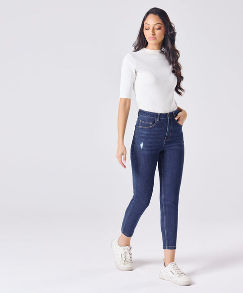 Slim Fit Crop Length Indigo Jean