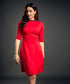 Neck Contrast A-line Red Dress