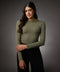 Long Sleeve Round Neck Rib Top- Khaki Green
