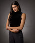High Neck Sleeveless Velvet Top- Black