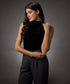 High Neck Sleeveless Velvet Top- Black
