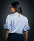Sleeve Frilled Satin Half Sleeve Top-Blue