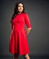 Neck Contrast A-line Red Dress
