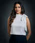 Neck Bow Tie Sleeveless Top-White