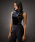 High Neck Sleeveless Velvet Top- Grey