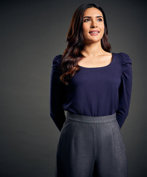 Long Sleeve Scoop Neck Blue Top