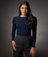 Long Sleeve Round Neck Rib Top- Navy Blue