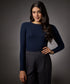 Long Sleeve Round Neck Rib Top- Navy Blue