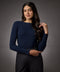 Long Sleeve Round Neck Rib Top- Navy Blue