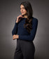 Long Sleeve Round Neck Rib Top- Navy Blue