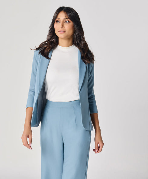 Curved Label Collared Classic Jacket- Light Blue