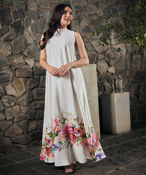 Sweet Rose Printed Summer Maxi Dress