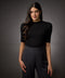 Short Sleeve High Neck Rib Top- Jet Black