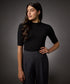 Short Sleeve High Neck Rib Top- Jet Black