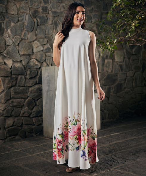 Sweet Rose Printed Summer Maxi Dress