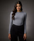 Long Sleeve Round Neck Rib Top- Light Grey