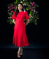 Puffed Sleeves Red Shift Dress