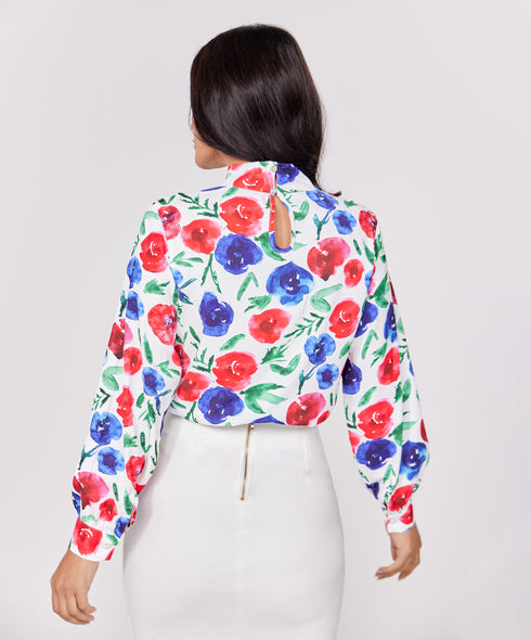 Neck Detailed Chiffon Printed Top