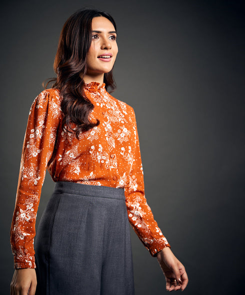 Pintuck Detailed Ditsy Floral Viscose Top