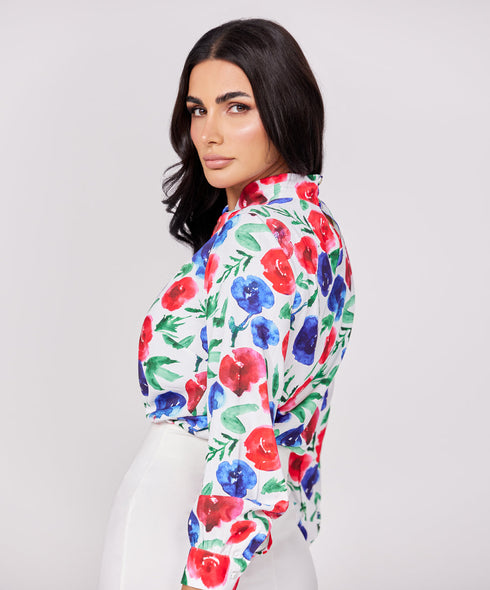 Neck Detailed Chiffon Printed Top