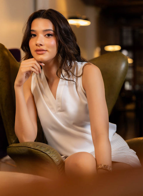 Sleeveless Deep V Neck Short Top