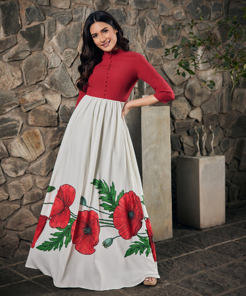 Two Tone Border Printed Maxi Dress