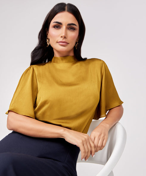 Brown Flared Short Sleeve Top