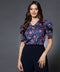 Long Sleeve Blue Printed Vneck top