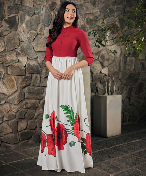 Two Tone Border Printed Maxi Dress