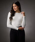 Long Sleeve Round Neck Rib Top- Off White